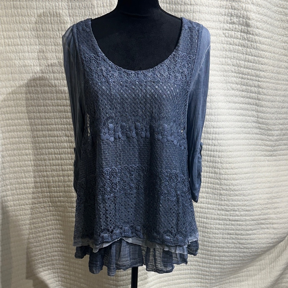 Hannah Vintage Denim Lace Blouse